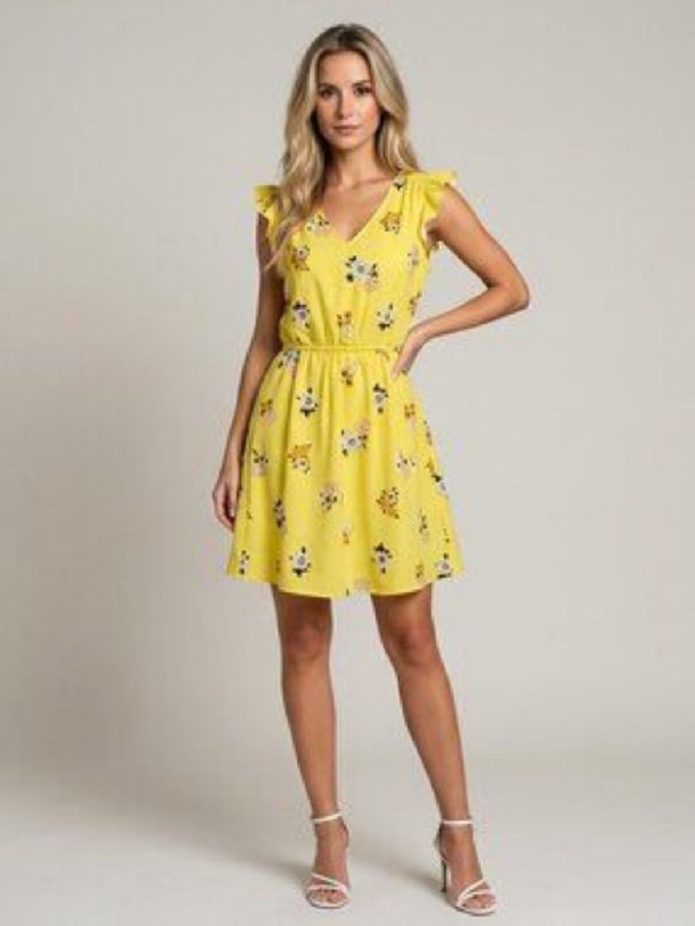 LOFT Yellow Floral Mini Dress with Tie Waist - Picture 4 of 4